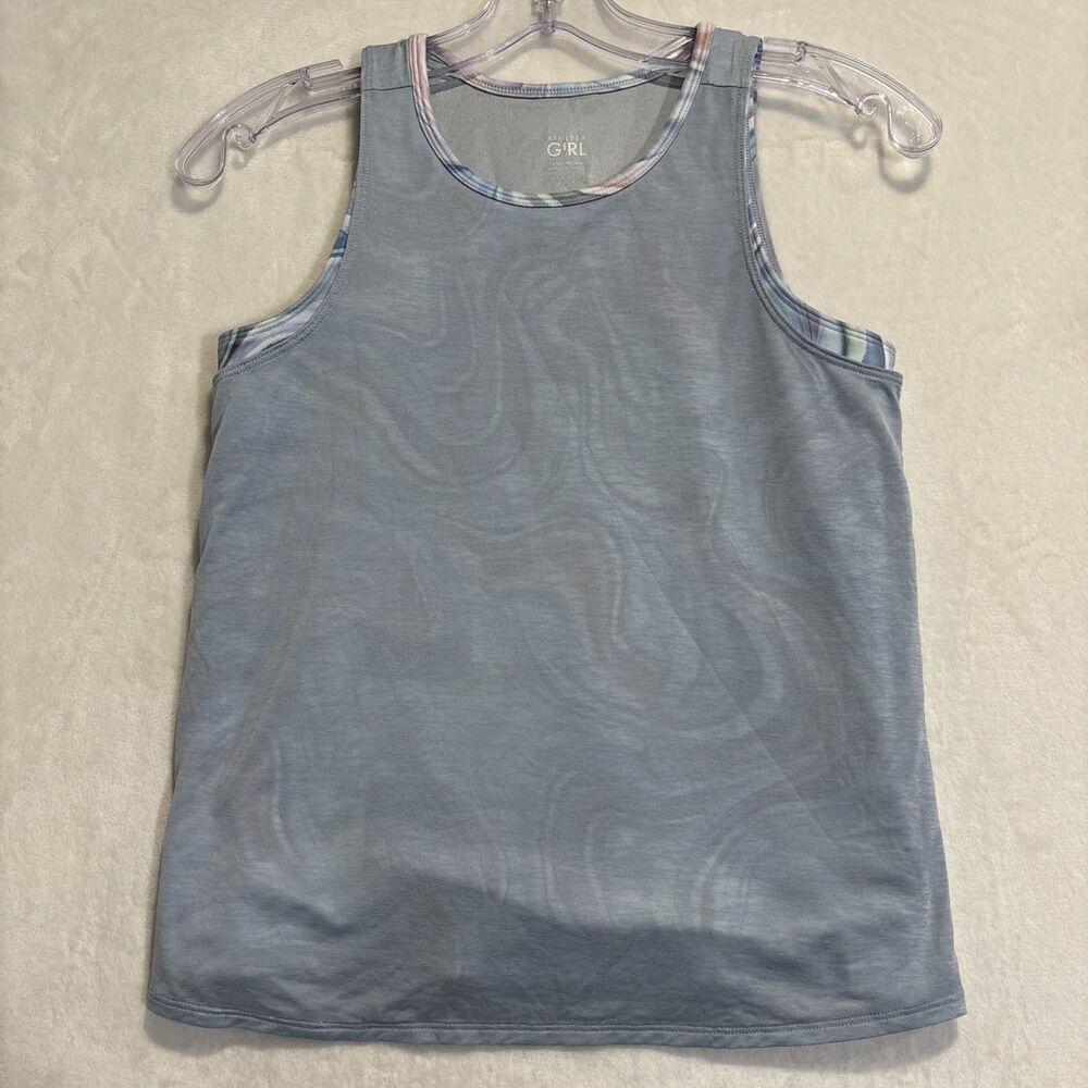 Athleta Girl Tandem Tank Girl's Size Extra Large XL 14 Blue Swirls Layered Look